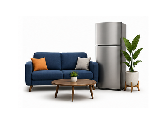 Condo comfort sofa refrigerator and table bundle
