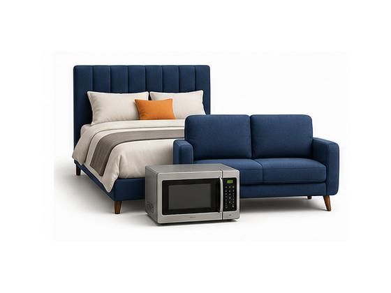 Single-room starter furniture and appliance bundle