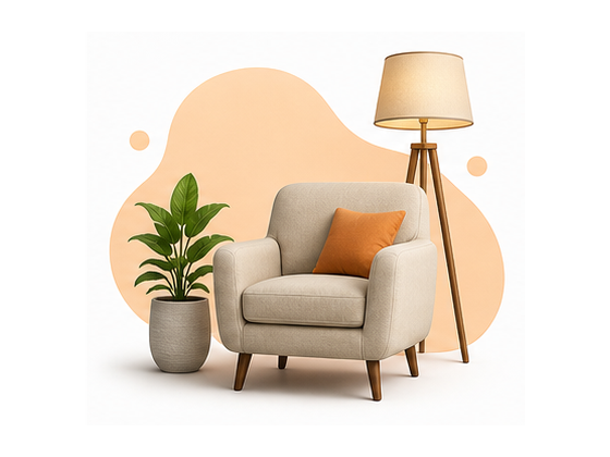 Comfortable rental chair and plant