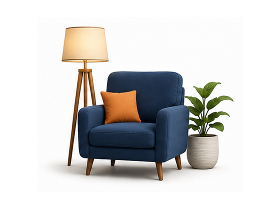 Armchair and lamp rental item illustration
