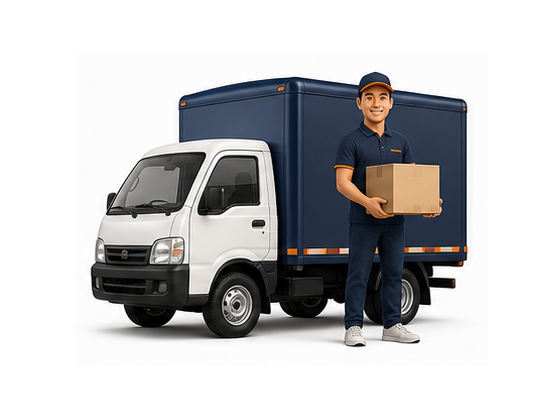 Delivery truck and setup specialist illustration