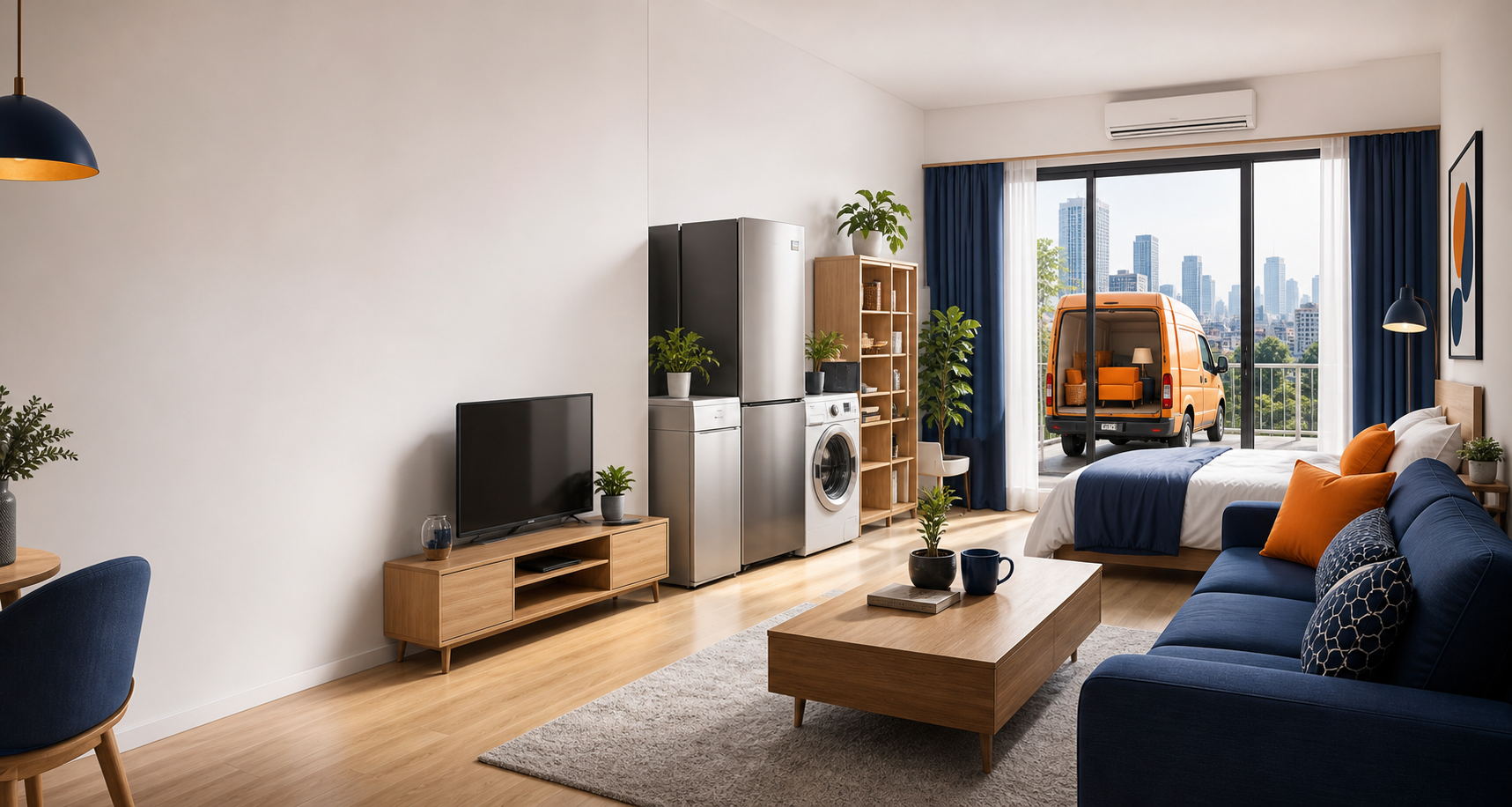 Furnished condo rental setup with sofa bed appliances deposit and ownership option